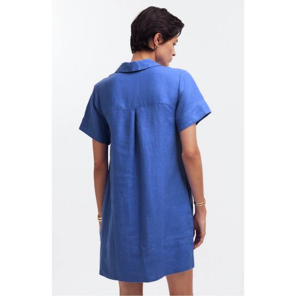 Madewell $128 V-Neck Mini Dress 100% Linen in Blue Star Size XS NQ627 - Picture 2 of 9
